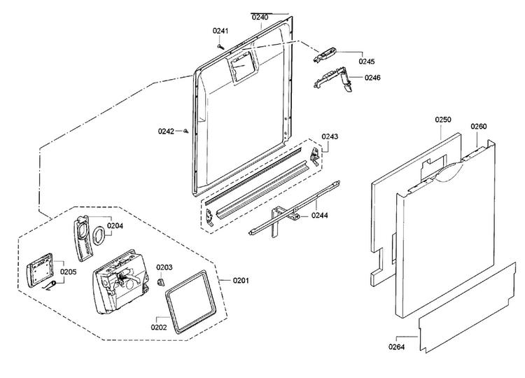Door Assy Diagram and Parts List for SGE63E15UC 87 Bosch Dishwasher