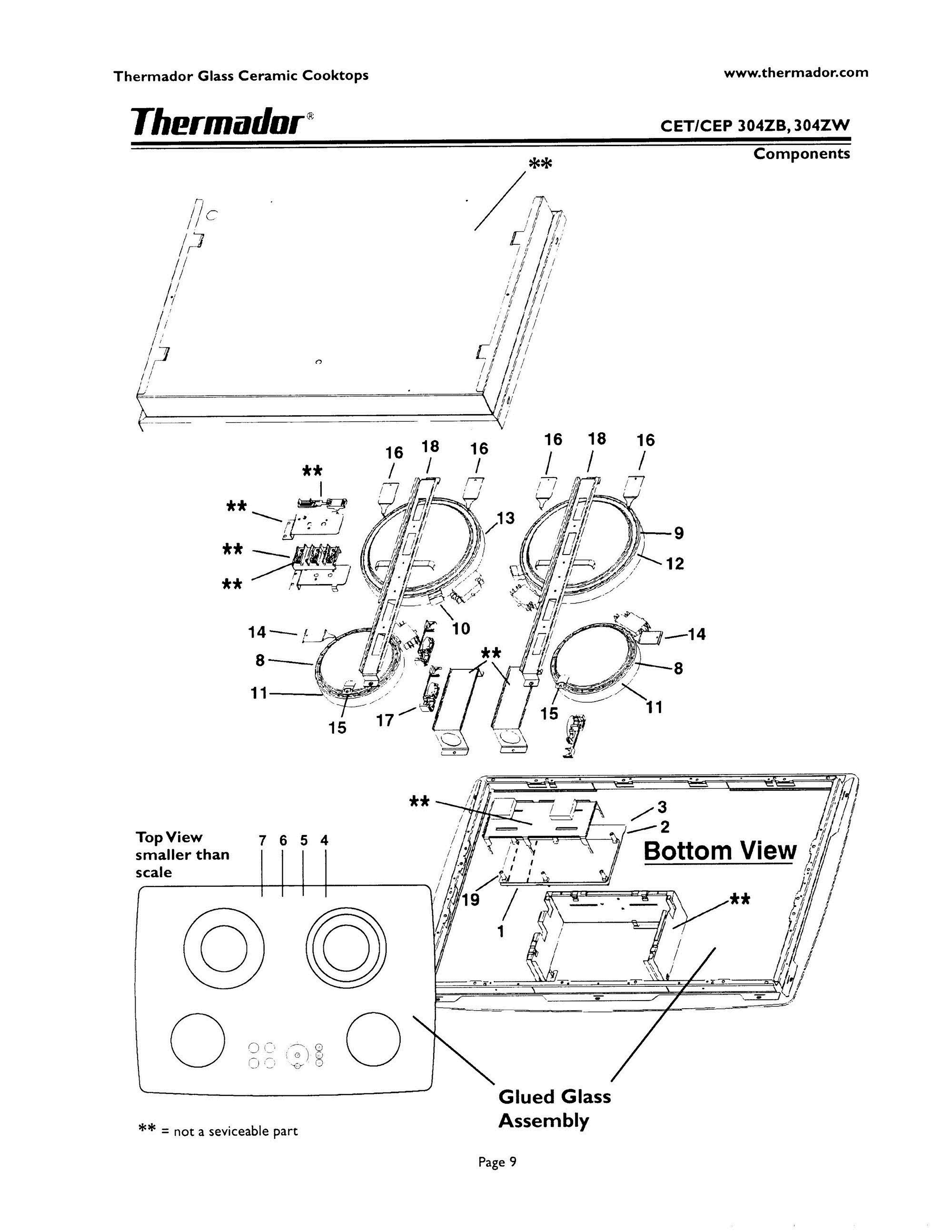 08 - COMPONENTS Diagram and Parts List for CEP304ZW  Bosch Range