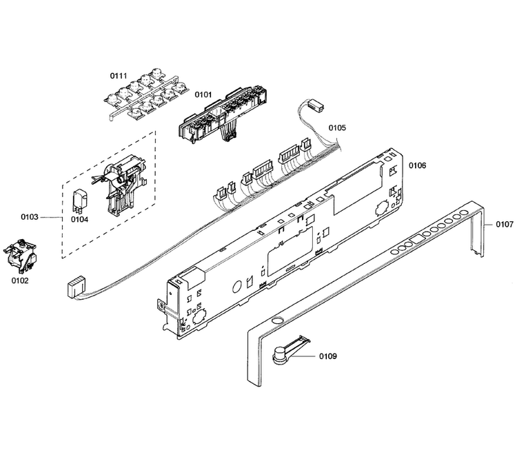 Control Panel Diagram and Parts List for SHX65P06UC 59 Bosch Dishwasher