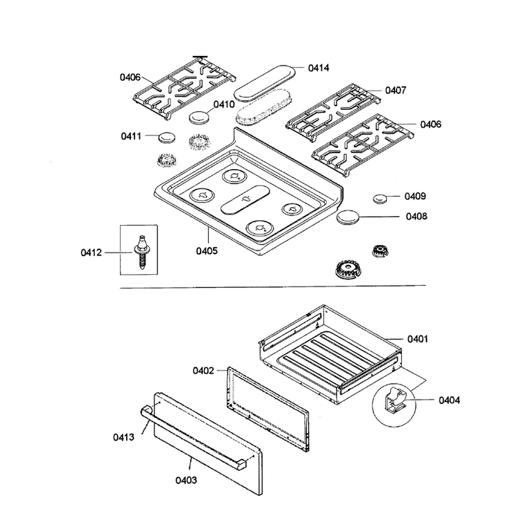 Top Assy/drawer Diagram and Parts List for HGS5053UC 05 Bosch Range
