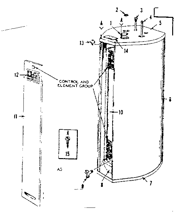 Non-functional Replacement Parts Diagram and Parts List for 15332640  Kenmore Water Heater
