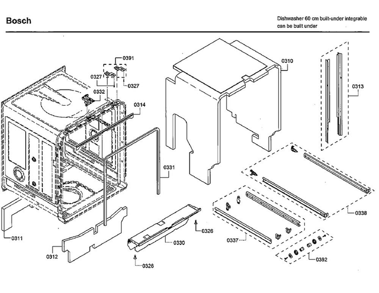 Cabinet Diagram and Parts List for SHPM65W52N 01 Bosch Dishwasher