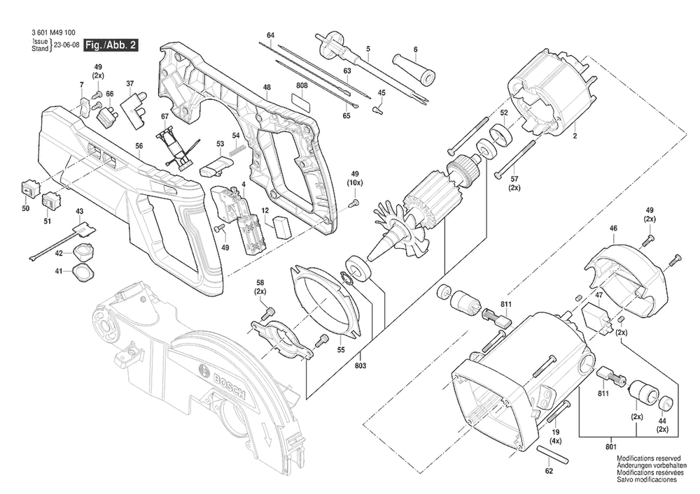 Section 2 Diagram and Parts List for GCM305-254D 3601M49140 Bosch Miter Saw
