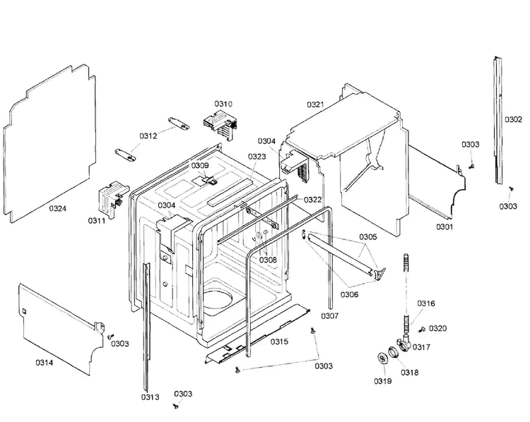 Cabinet Diagram and Parts List for SHX57C05UC 43 Bosch Dishwasher