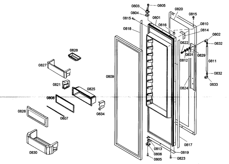 Door Assy 1 Diagram and Parts List for KBUIT4265E 01 Thermador Refrigerator