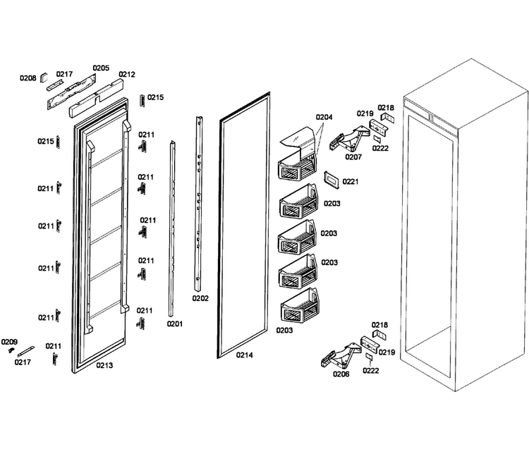 Door Assy Diagram and Parts List for T24IF70NSP 36 Thermador Freezer