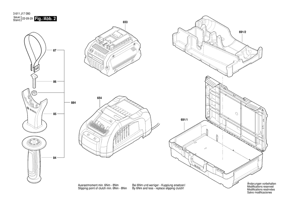 Diagram 2 Diagram and Parts List for GBH18V-40C 3 611 J17 080 Bosch Hammer Drill