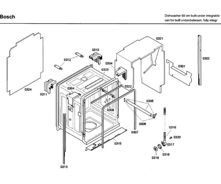 Frame Diagram and Parts List for SHV68M03UC 53 Bosch Dishwasher