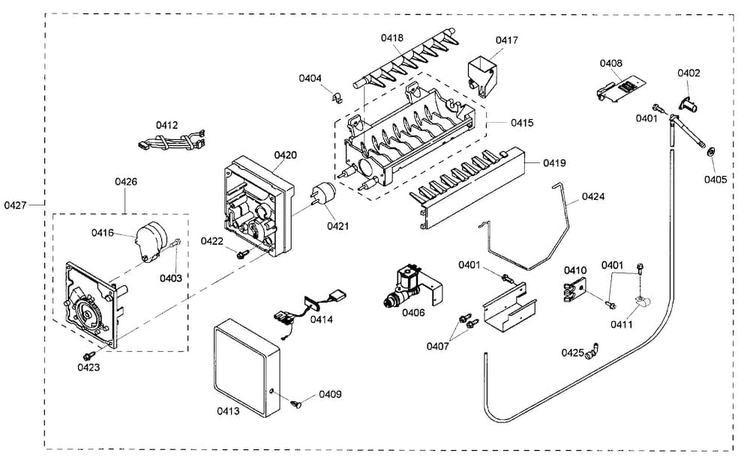 Icemaker Diagram and Parts List for KBURT3655E01  Thermador Refrigerator