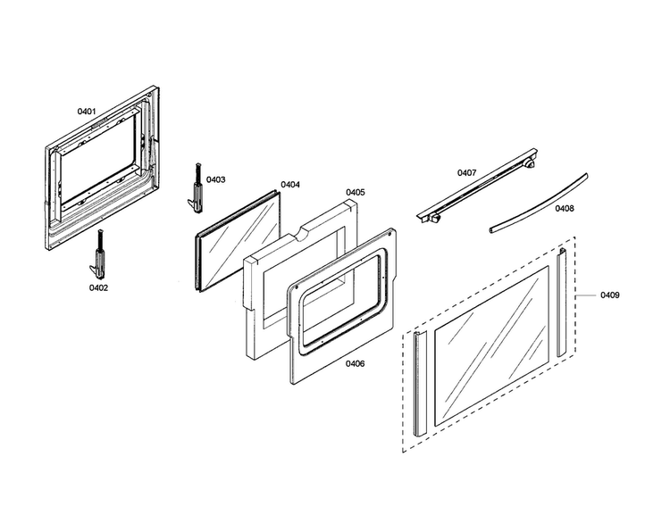 Door Diagram and Parts List for HEI7282U 01 Bosch Range