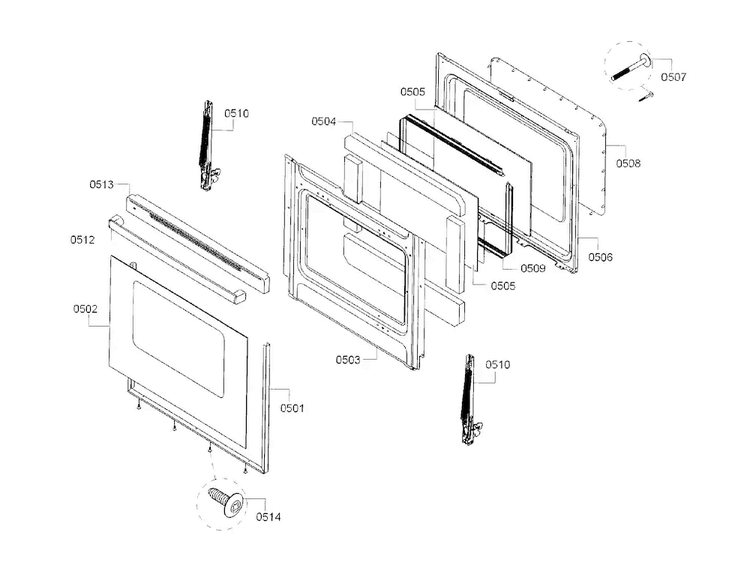 Door Diagram and Parts List for HGS3063UC 10 Bosch Range