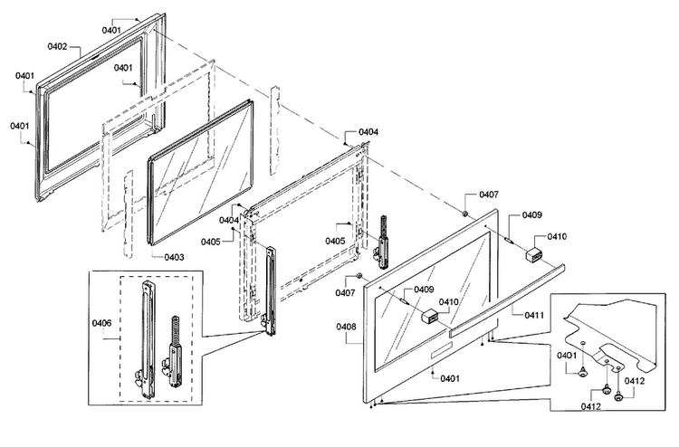 Door Diagram and Parts List for HBL8451UC 01 Bosch Wall Oven