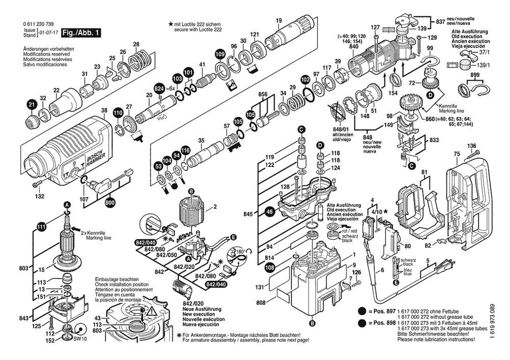 Section 1 Diagram and Parts List for GBH5-40DCE 0611230739 Bosch Hammer Drill
