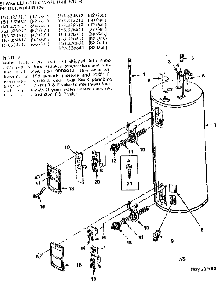 Replacement Parts Diagram and Parts List for 153322712  Kenmore Water Heater
