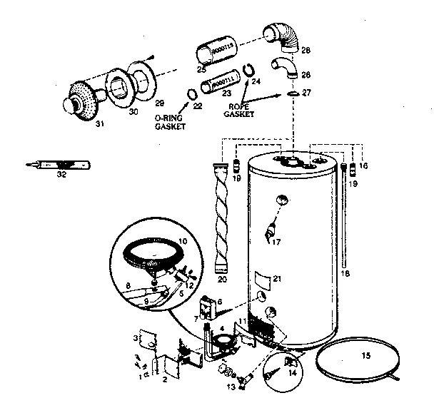 Vent Water Heaters Diagram and Parts List for 153334512  Kenmore Water Heater