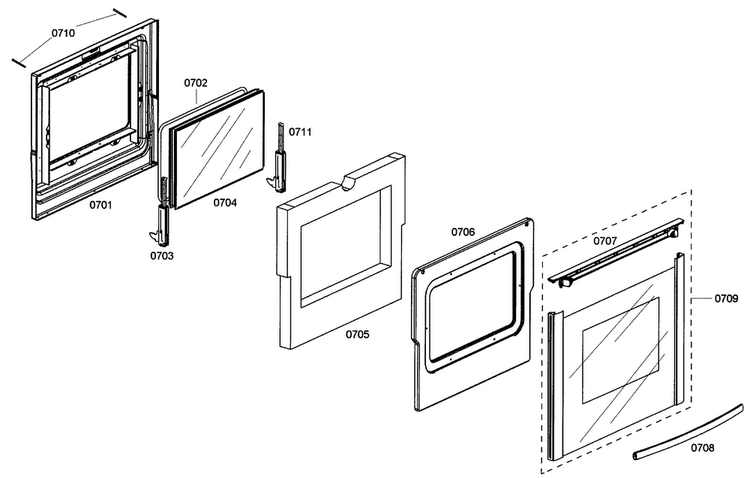 Door Assy Diagram and Parts List for HES345U 01 Bosch Range