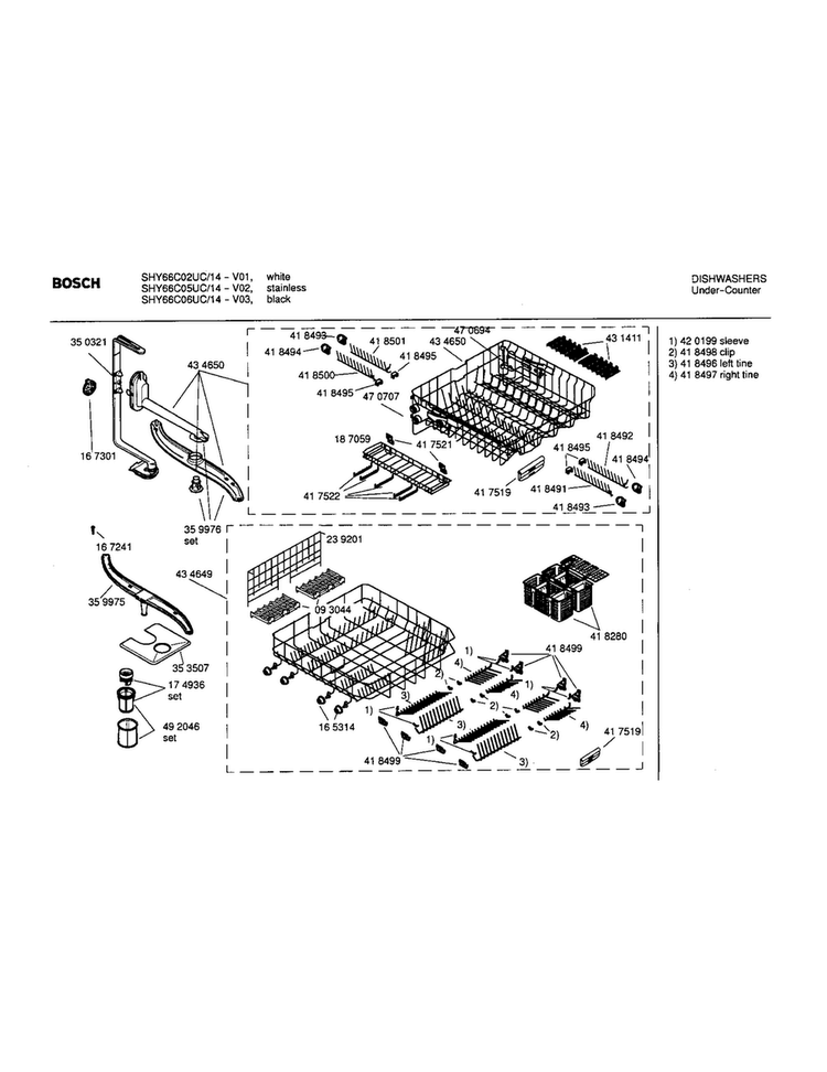 Rack Assembly Diagram and Parts List for SHY66C02UC 14 Bosch Dishwasher