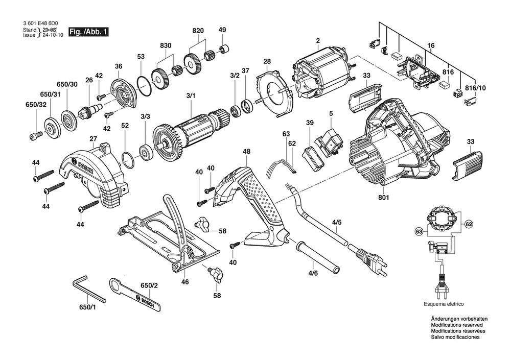 Section 1 Diagram and Parts List for GDC150 3601E486N2 Bosch Circular Saw