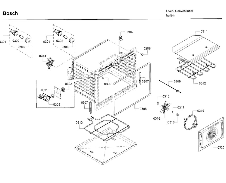 Cavity Diagram and Parts List for HBL8461UC 02 Bosch Wall Oven
