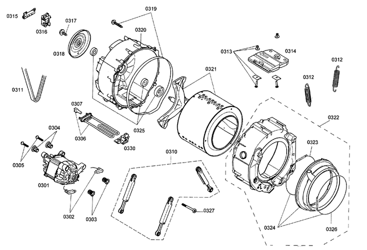 Tub Assy Diagram and Parts List for WAS20160UC 38 Bosch Washer