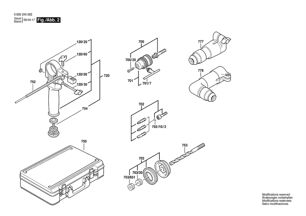 Section 2 Diagram and Parts List for GBH18 0603245038 Bosch Hammer Drill