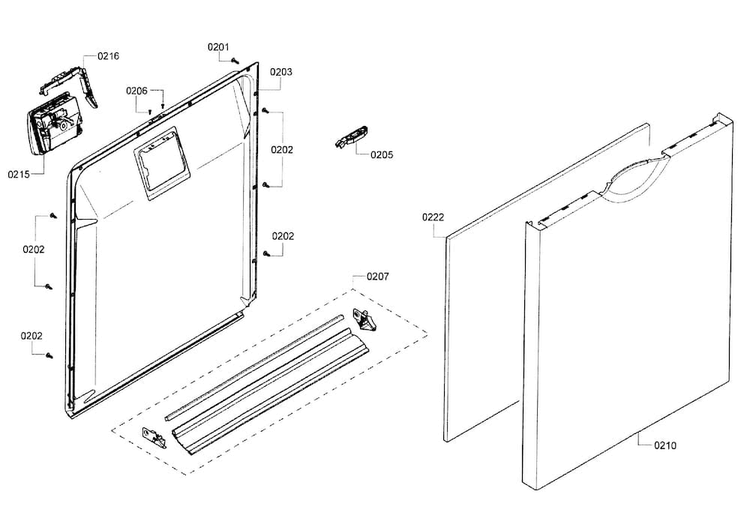 Door Diagram and Parts List for SHE3AR75UC 21 Bosch Dishwasher