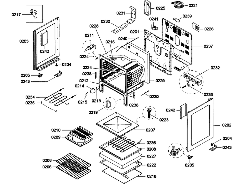 Cabinet Assy Diagram and Parts List for HES3063U 01 Bosch Range