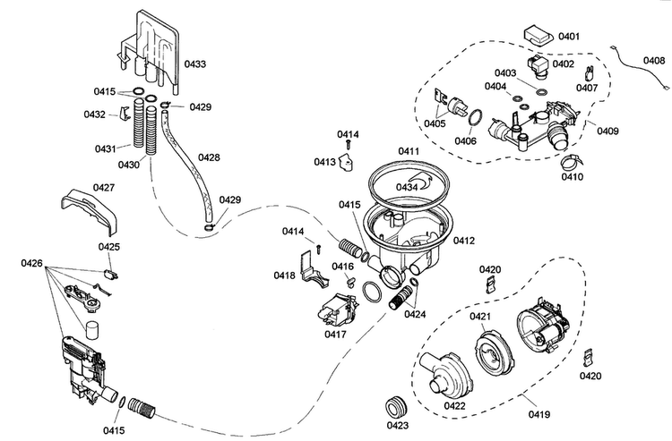 Pump Diagram and Parts List for SHE43M02UC 47 Bosch Dishwasher