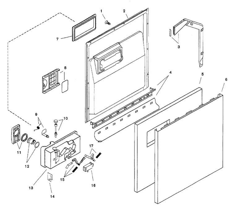 Door Assy Diagram and Parts List for SHU6806UC 06 Bosch Dishwasher