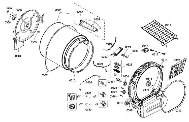 Drum Assy Diagram and Parts List for WTMC5530UC 06 Bosch Dryer