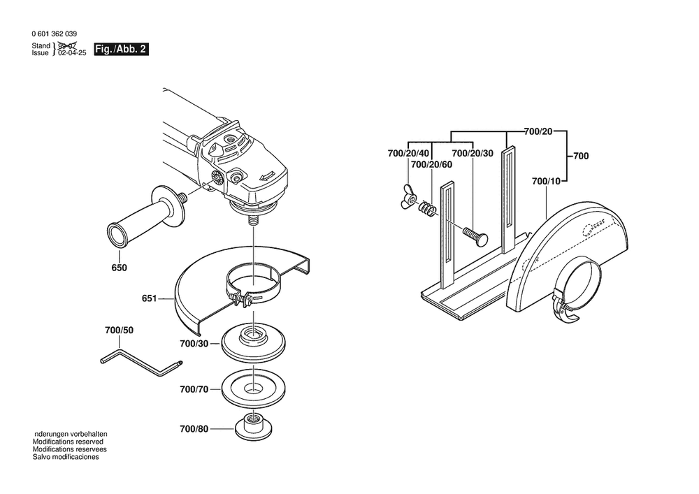 Section 2 Diagram and Parts List for GWS23-230 0601362039 Bosch Angle Grinder