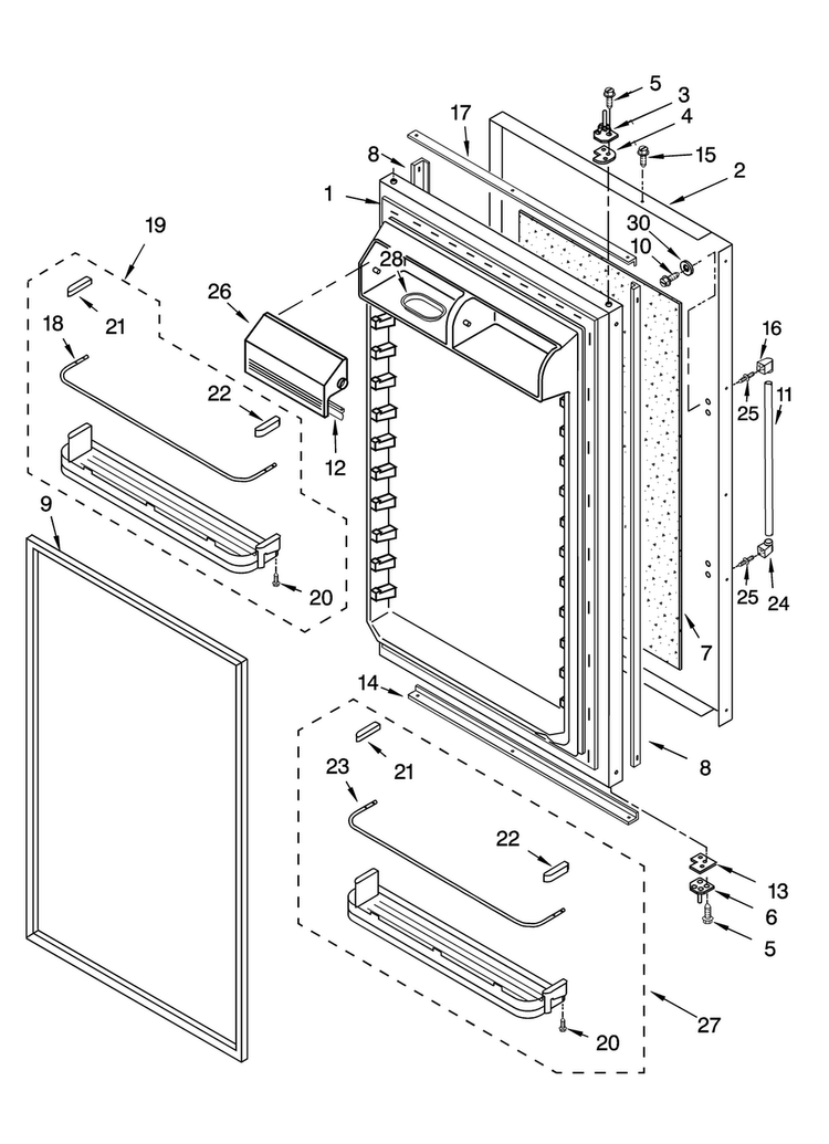 Refrigerator Door Parts Diagram and Parts List for KBULT3661A02  Thermador Refrigerator