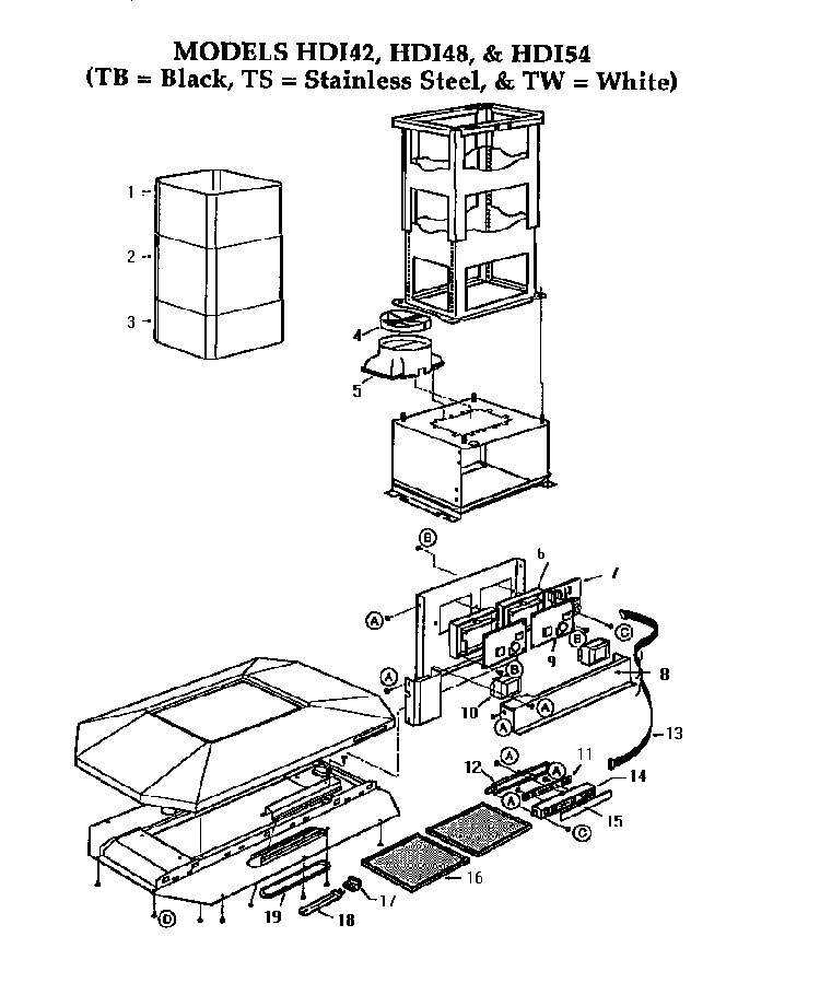 Section 1 Diagram and Parts List for HDI48  Thermador Range Hood