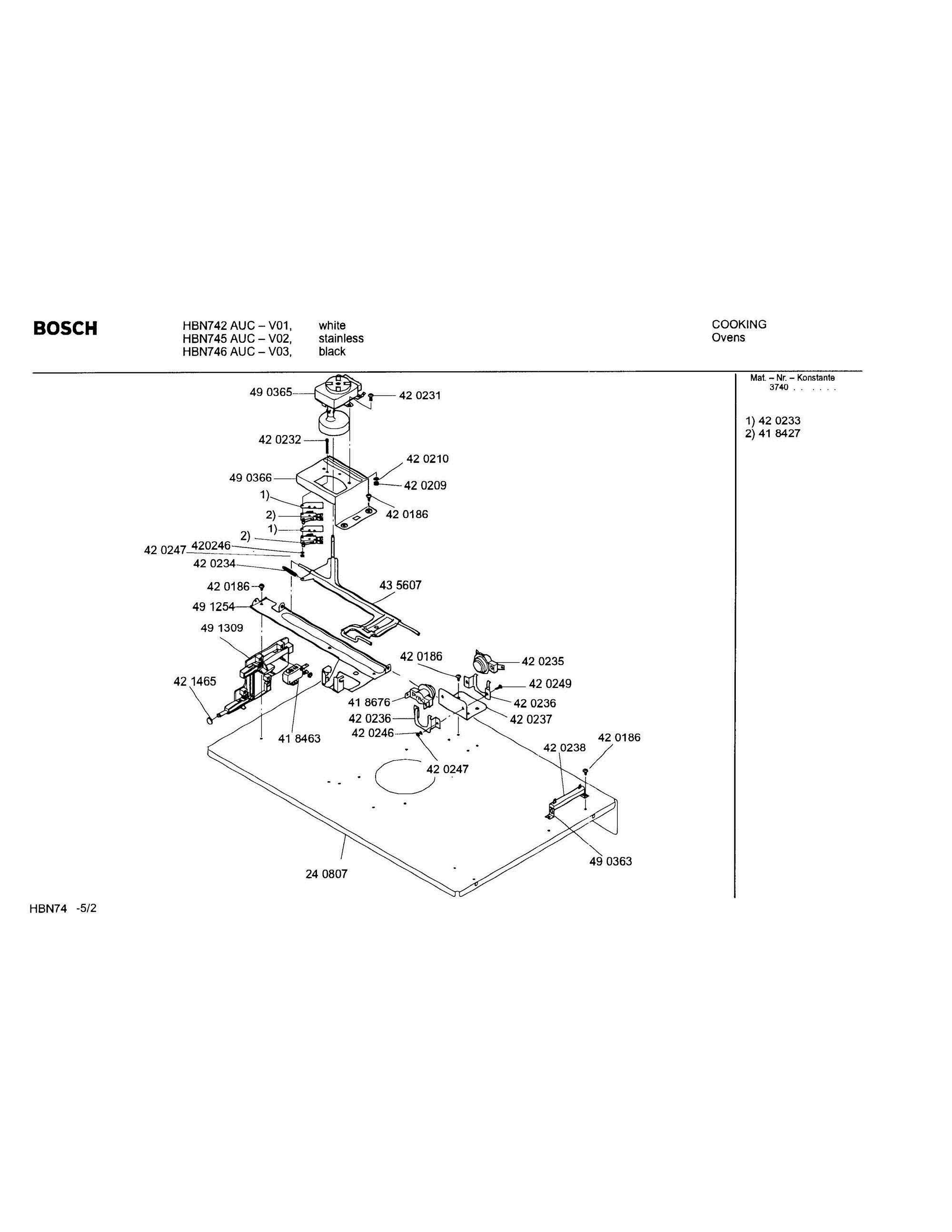 02 - PLENUM Diagram and Parts List for HBN746AUC(FD8207-)  Bosch Wall Oven