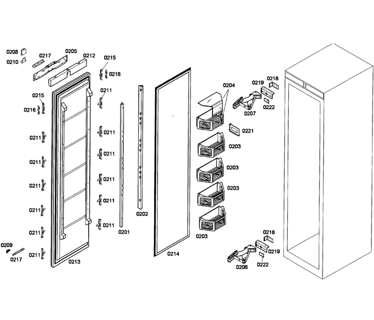 Door Assy Diagram and Parts List for T24IF70NSP 99 Thermador Freezer