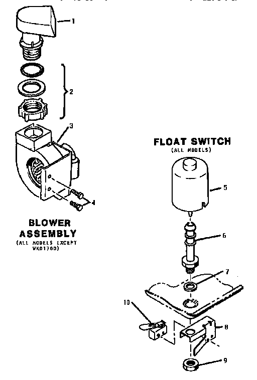 Blower/float Diagram and Parts List for WKD2700  Thermador Dishwasher