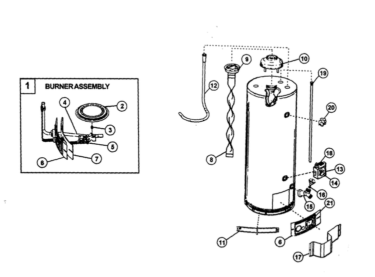 Water Heater Diagram and Parts List for 153336800HA  Kenmore Water Heater