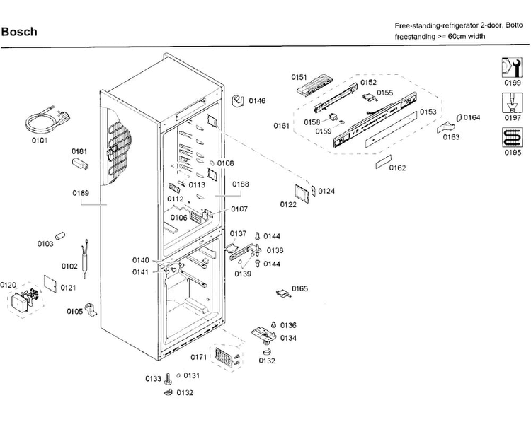 Cabinet Diagram and Parts List for B11CB81SSS 03 Bosch Refrigerator