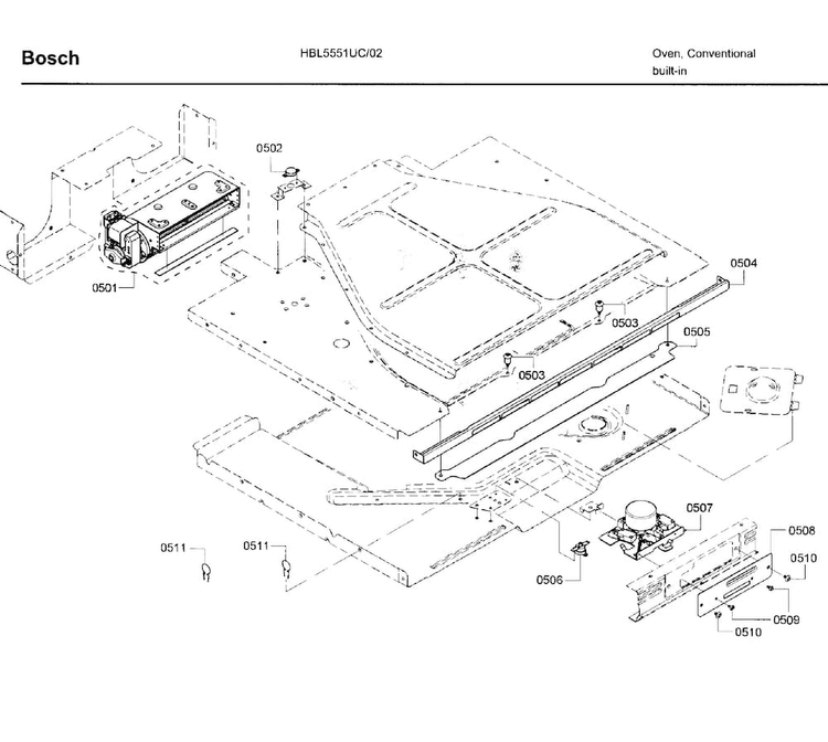 Latch Asy Diagram and Parts List for HBL5551UC 02 Bosch Wall Oven
