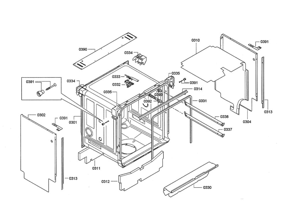 Tub/Trim Diagram and Parts List for DWHD640JFP A5 Thermador Dishwasher