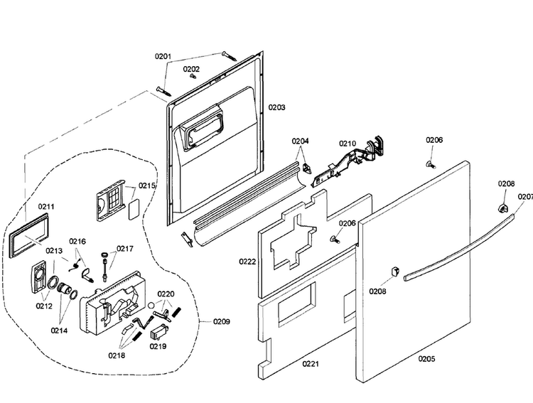 Door Diagram and Parts List for SHX57C05UC 31 Bosch Dishwasher