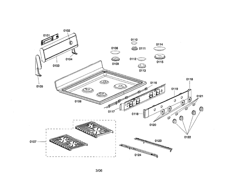 Cooktop Diagram and Parts List for HGS445UC 01 Bosch Range