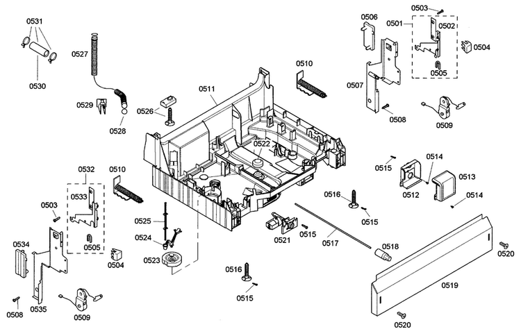 Base Assy Diagram and Parts List for SHE42L12UC 38 Bosch Dishwasher