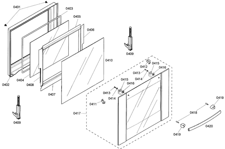 Upper Door Diagram and Parts List for HBN3520UC 01 Bosch Wall Oven
