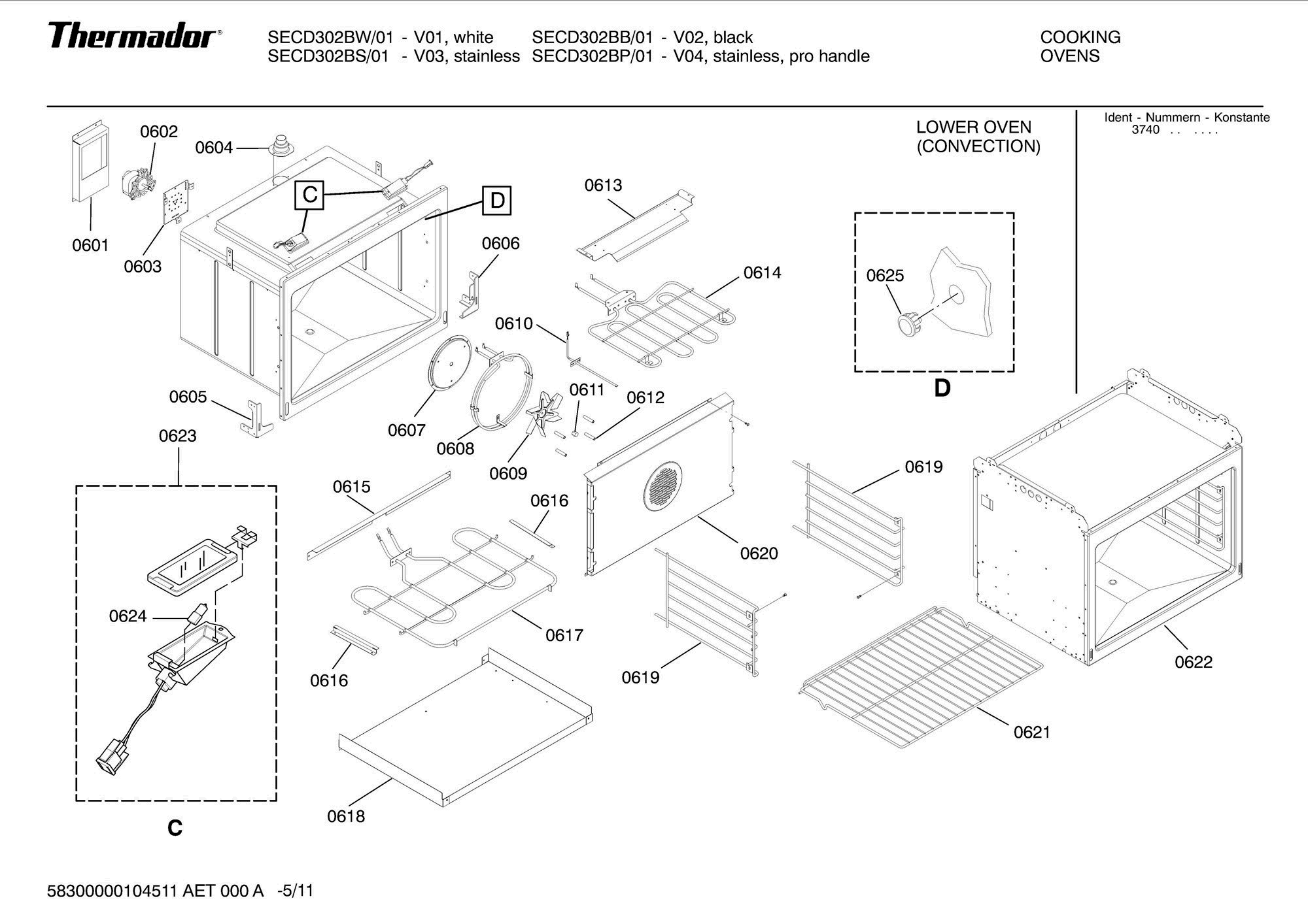 12 - LOWER OVEN (CONVECTION) Diagram and Parts List for SECD302BS01  Bosch Range