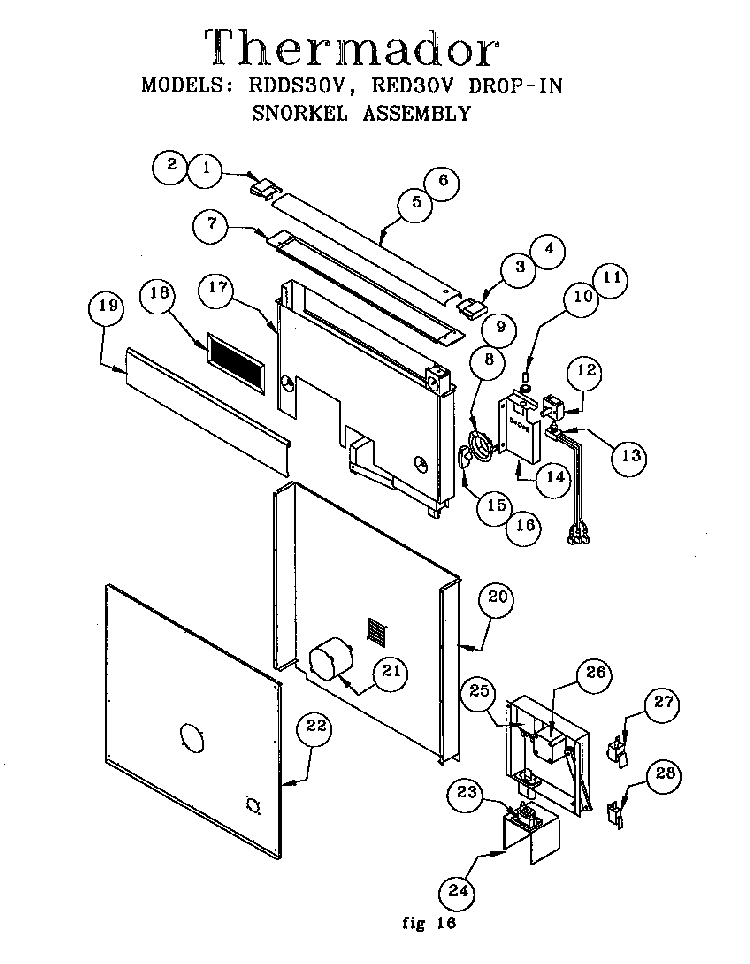 Drop-in Snorkel Assembly Diagram and Parts List for RDF30RS(PRIOR-9707)  Thermador Range