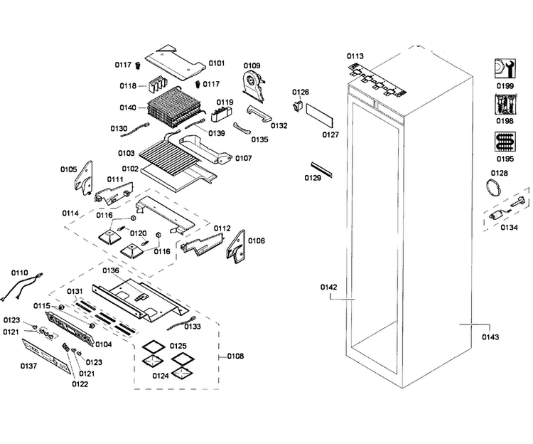 Cabinet Parts Diagram and Parts List for T24ID80NRP 32 Thermador Freezer
