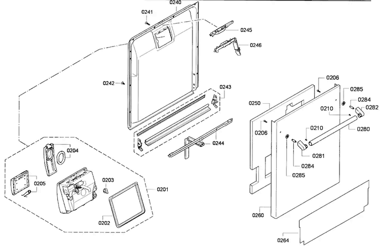 Door Assy Diagram and Parts List for DWHD650GFP 01 Thermador Dishwasher