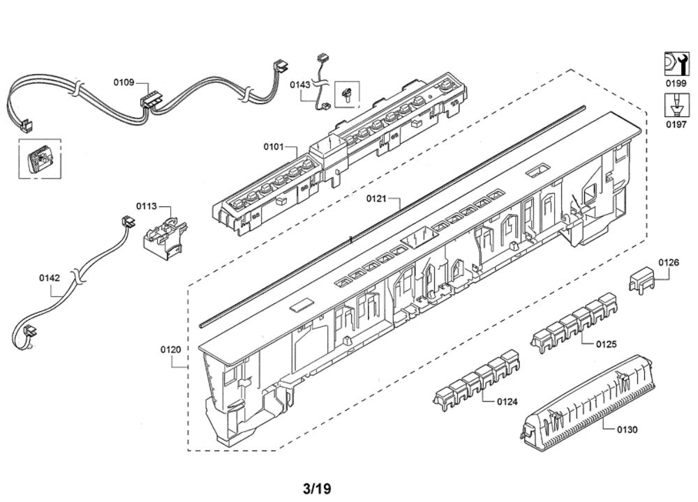 Fascia Panel/Controller Unit Diagram and Parts List for SHPM65W55N 10 Bosch Dishwasher