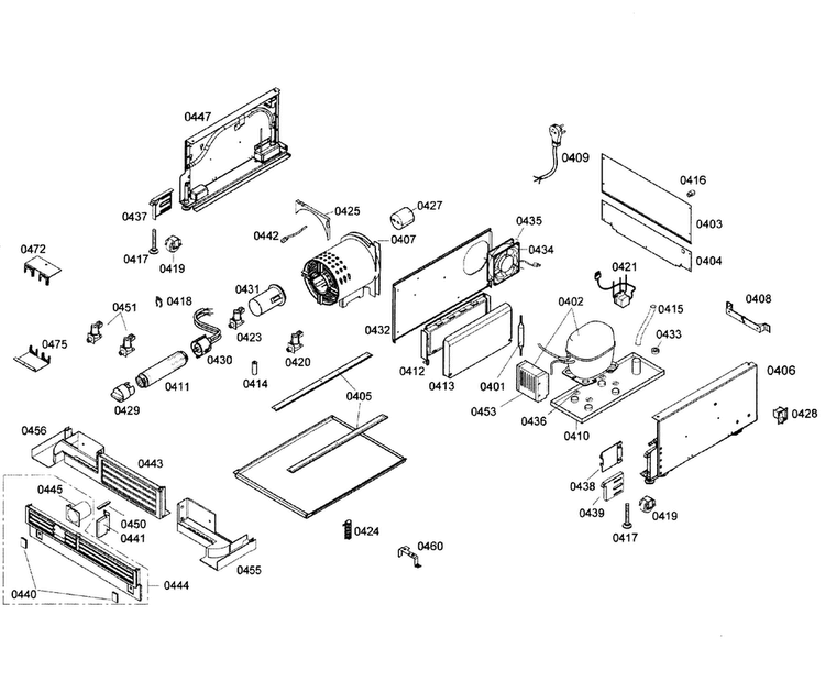 Compressor Diagram and Parts List for T18ID80NLP 43 Thermador Freezer